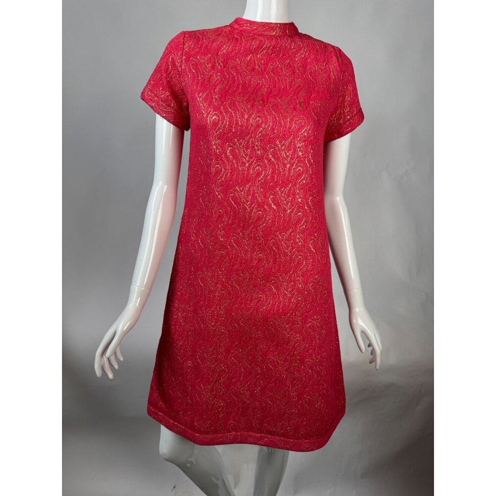 Vintage 1960s Bloomingdales Young East Sider Red & Gold Brocade Mini Blemishes